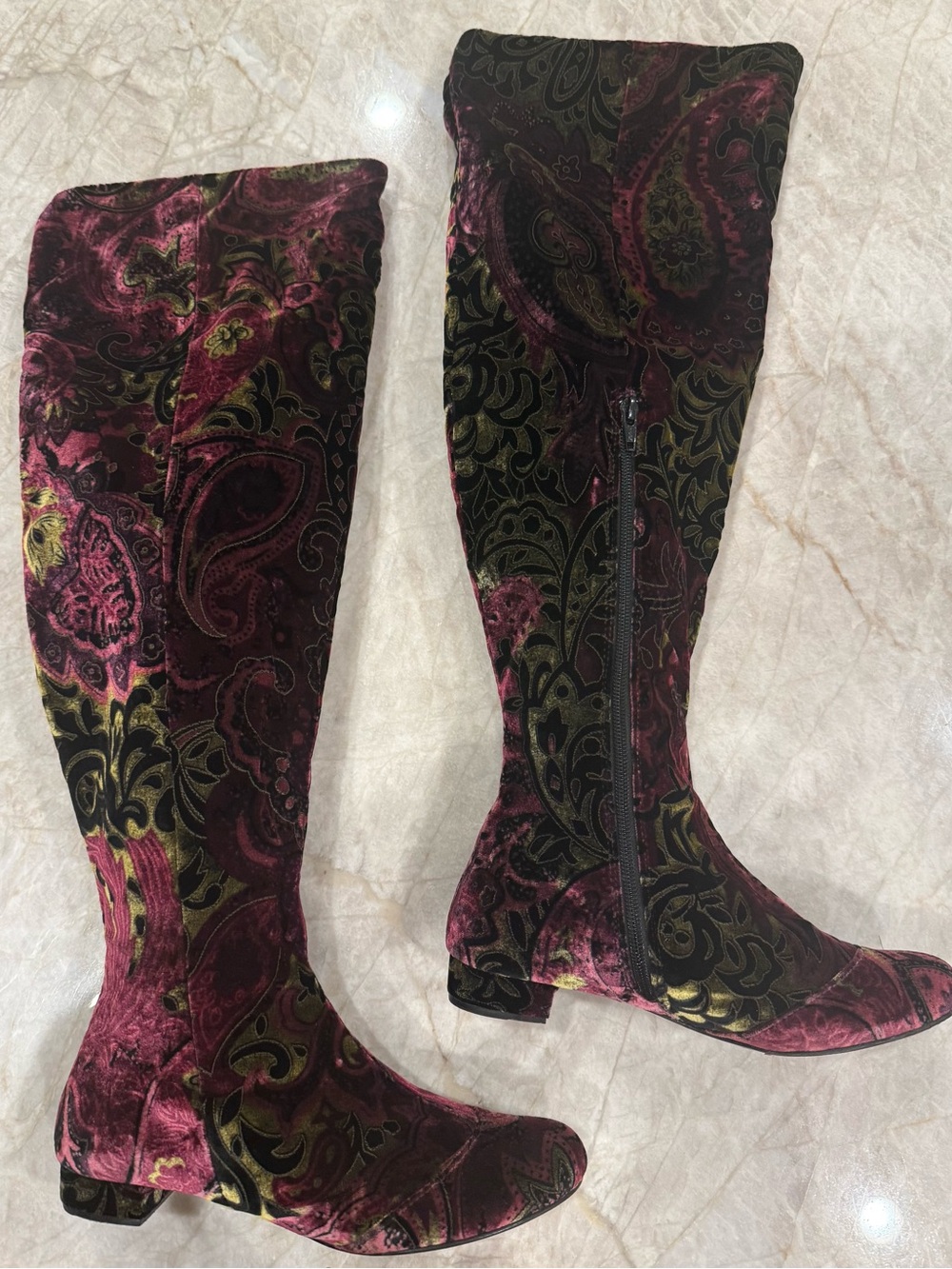 Born Velvet Paisley Over-the-Knee Boots - Pink and Black - Picture 8 of 17